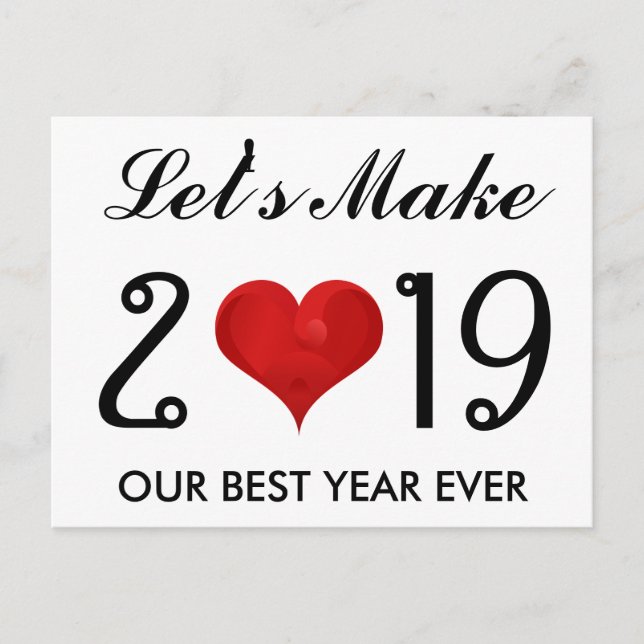 Cartes Pour Fêtes Annuelles Bonne année 2019 Citation Motivationnelle Coeur (Devant)