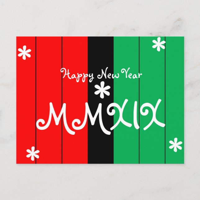 Cartes Pour Fêtes Annuelles Bonne année 2019 MMXIX Rayé Couleurs Kwanzaa (Devant)