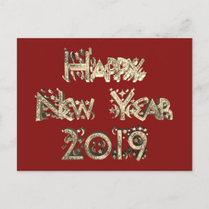 Cartes Pour Fêtes Annuelles Bonne année 2019 Texte élégant en rouge et or avec