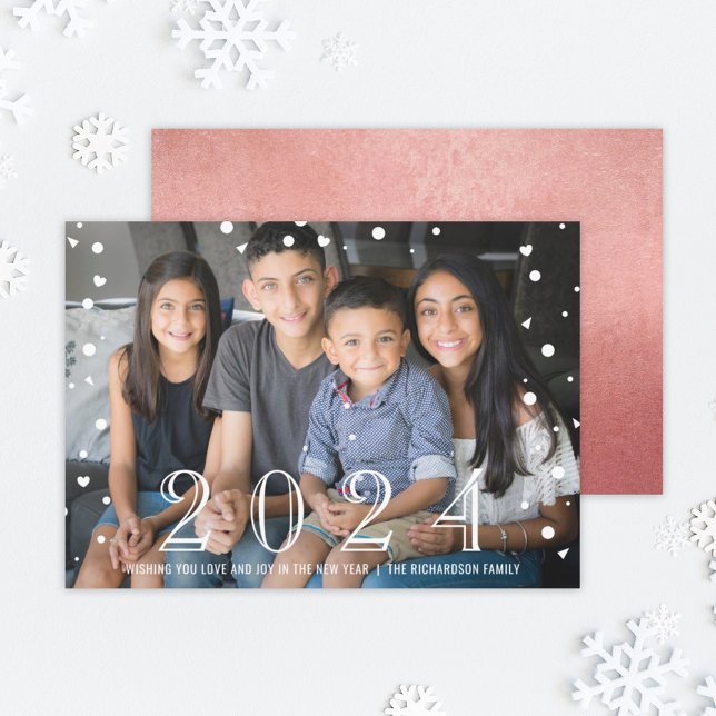Cartes Pour Fêtes Annuelles Bonne année 2023 Rose Gold Confetti Photo (Créateur téléchargé)