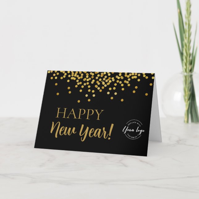Cartes Pour Fêtes Annuelles Bonne année 2024 Black Gold confetti Business (Devant)