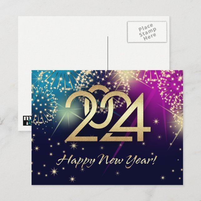 Cartes Pour Fêtes Annuelles Bonne année 2024. Feux (Devant / Derrière)