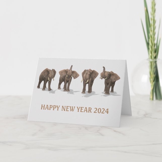 Cartes Pour Fêtes Annuelles Bonne année 2024 Trumpeting Elephants (Devant)