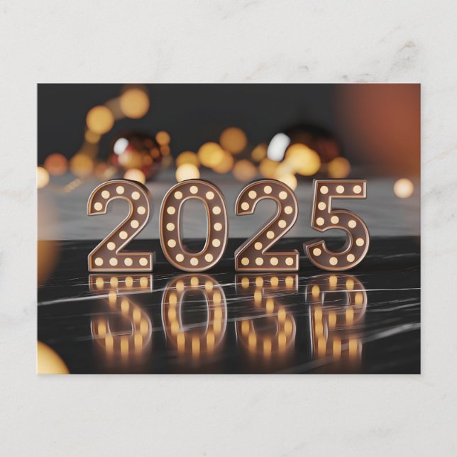 Cartes Pour Fêtes Annuelles Bonne année 2025 avec lumières festives (Devant)