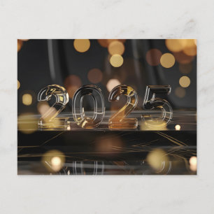 Cartes Pour Fêtes Annuelles Bonne année 2025 Glass Text Bokeh