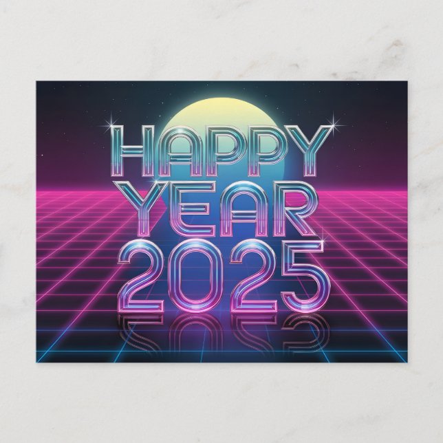 Cartes Pour Fêtes Annuelles Bonne année 2025 Rétro-futuriste (Devant)