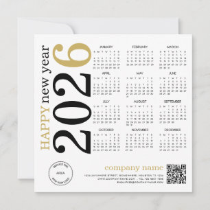 Cartes Pour Fêtes Annuelles Bonne année 2026 Calendrier Logo QR Black Gold