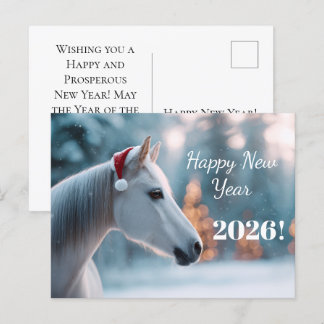 Cartes Pour Fêtes Annuelles Bonne année 2026 : Cheval de Fête à Santa Hat