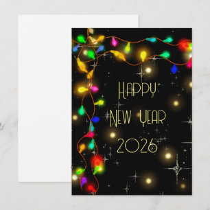 Cartes Pour Fêtes Annuelles Bonne année 2026, étoiles et guirlandes lumineuses