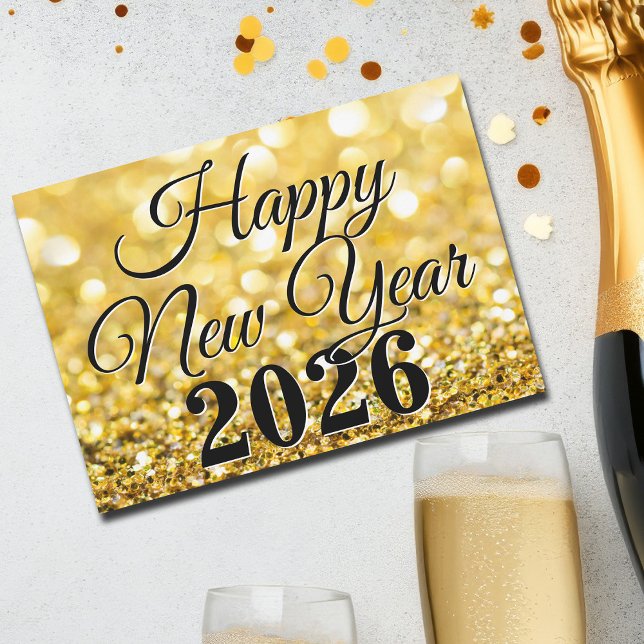 Cartes Pour Fêtes Annuelles Bonne année 2026 Or Chic personnalisée (Créateur téléchargé)