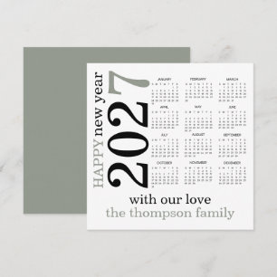 Cartes Pour Fêtes Annuelles Bonne année 2027 Calendrier blanc Sage