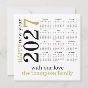 Cartes Pour Fêtes Annuelles Bonne année 2027 Calendrier Or Blanc