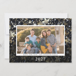 Cartes Pour Fêtes Annuelles Bonne année 2027 Étoiles dorées sur fond noir Phot