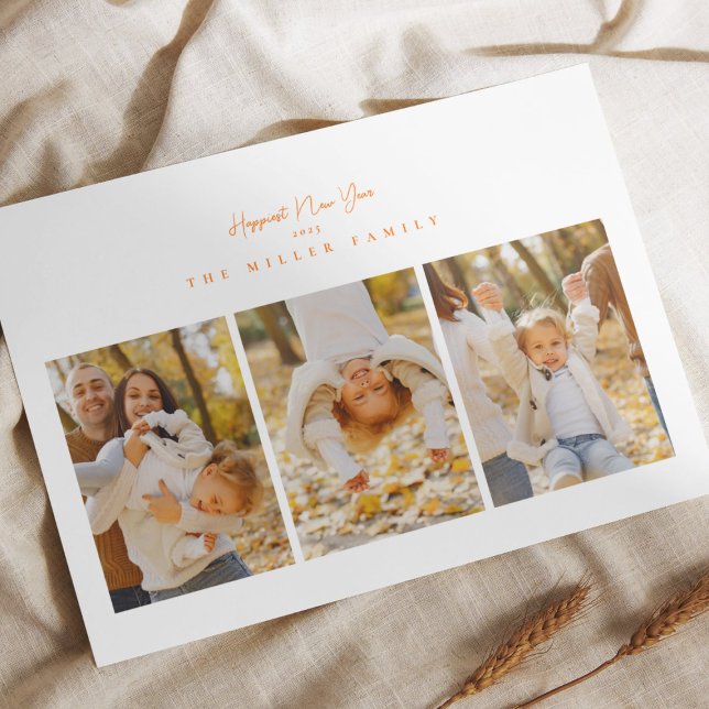 Cartes Pour Fêtes Annuelles Bonne année 25 minimum 4 photo collage orange (Créateur téléchargé)