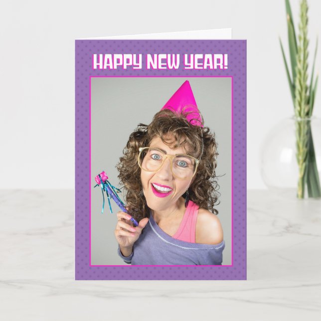 Cartes Pour Fêtes Annuelles Bonne année à quiconque années 80 gros cheveux fem (Devant)