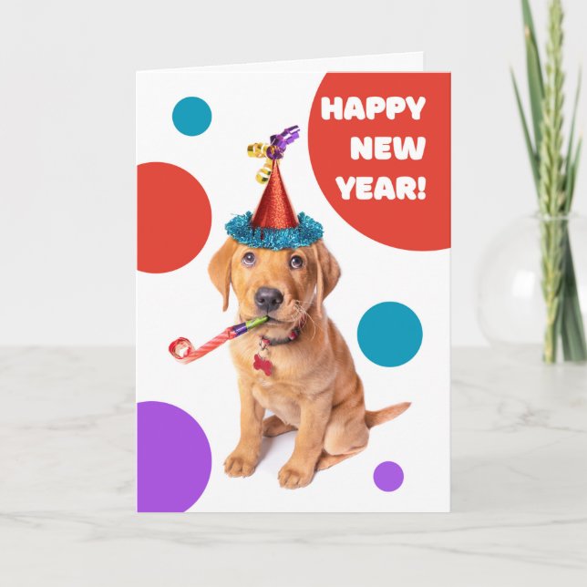 Cartes Pour Fêtes Annuelles Bonne année adorable renard roux Labrador chiot (Devant)