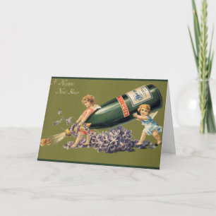 Cartes Pour Fêtes Annuelles Bonne année, anges vintage avec du champagne