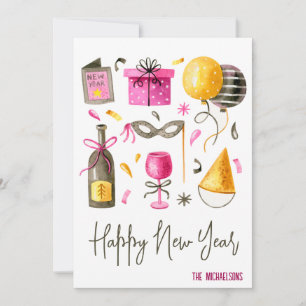 Cartes Pour Fêtes Annuelles Bonne année aquarelle