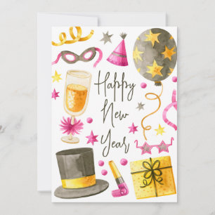 Cartes Pour Fêtes Annuelles Bonne année aquarelle