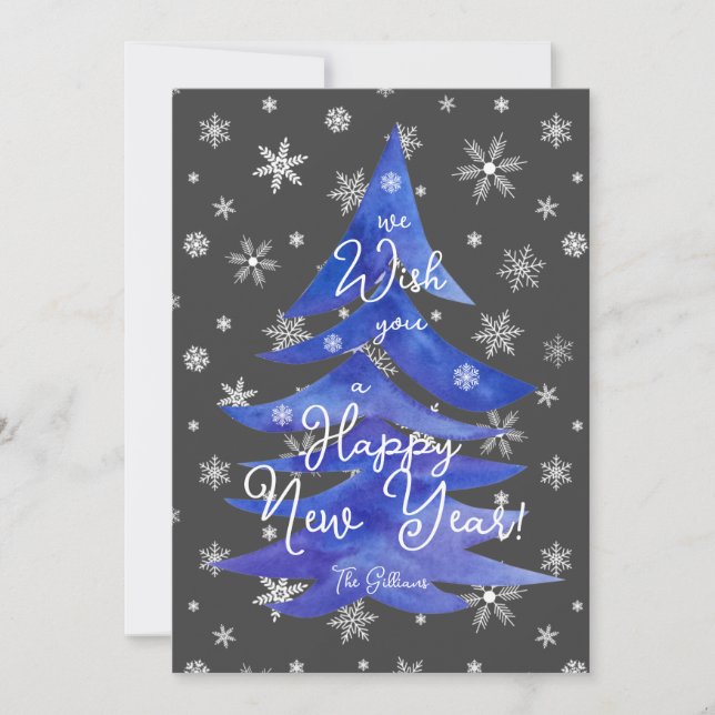 Cartes Pour Fêtes Annuelles bonne année arbre bleu (Devant)