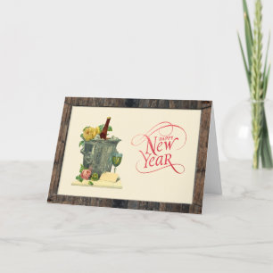 Cartes Pour Fêtes Annuelles Bonne année aux Roses Vintages de Champagne
