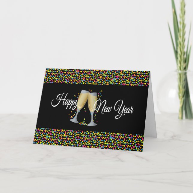 Cartes Pour Fêtes Annuelles Bonne année avec Champagne & Confetti (Devant)