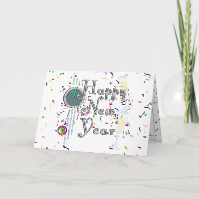 Cartes Pour Fêtes Annuelles Bonne année avec Champagne & Confetti (Devant)