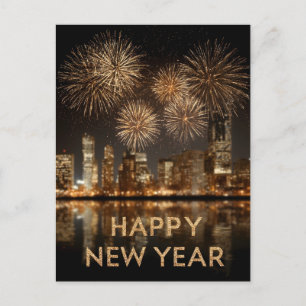 Cartes Pour Fêtes Annuelles "Bonne année" avec feux d'artifice sur une ville