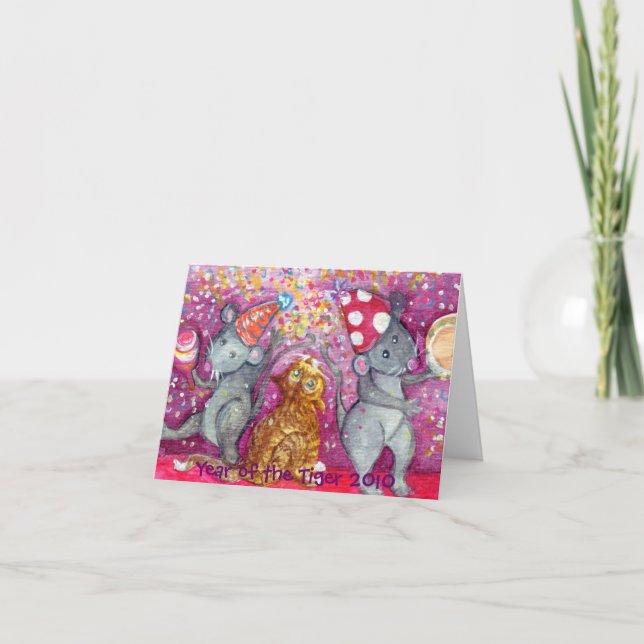 Cartes Pour Fêtes Annuelles Bonne Année avec Rats et un Chat (Devant)