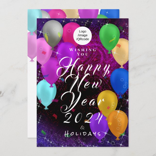 Cartes Pour Fêtes Annuelles Bonne année Ballons Entreprise (Devant / Derrière)