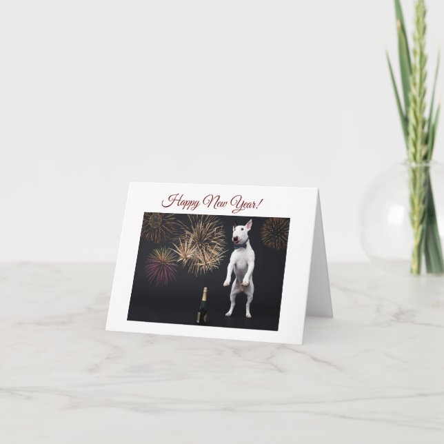 Cartes Pour Fêtes Annuelles Bonne année Bull Terrier Champagne (Devant)