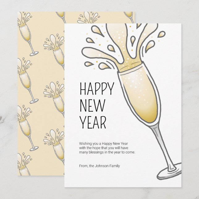 Cartes Pour Fêtes Annuelles Bonne année Champagne (Devant / Derrière)