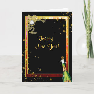 Cartes Pour Fêtes Annuelles Bonne année, Champagne, Horloge, Étoiles, Salutati