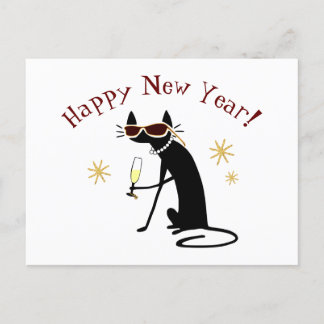 Cartes Pour Fêtes Annuelles Bonne année Chat avec Champagne