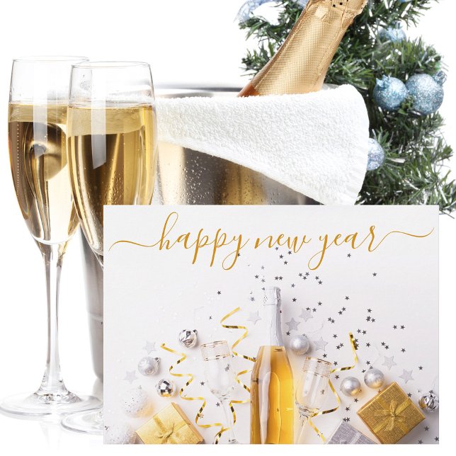 Cartes Pour Fêtes Annuelles Bonne année Chic Champagne Streamers (Créateur téléchargé)