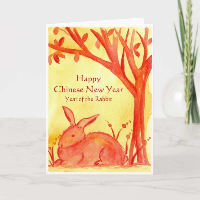 Cartes Pour Fêtes Annuelles Bonne Année Chinoise De L'Aquarelle De Lapin (Devant)