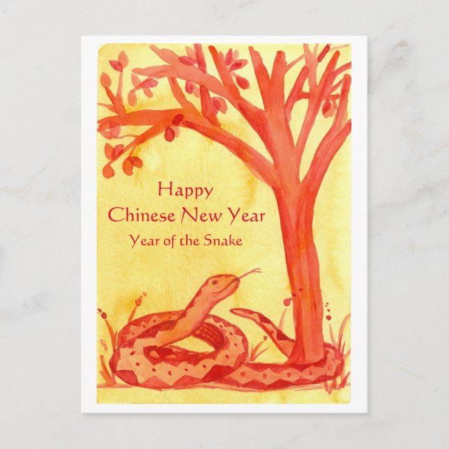 Cartes Pour Fêtes Annuelles Bonne Année Chinoise De L'Aquarelle Du Serpent (Devant)