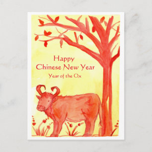 Cartes Pour Fêtes Annuelles Bonne Année Chinoise De L'Aquarelle Ox
