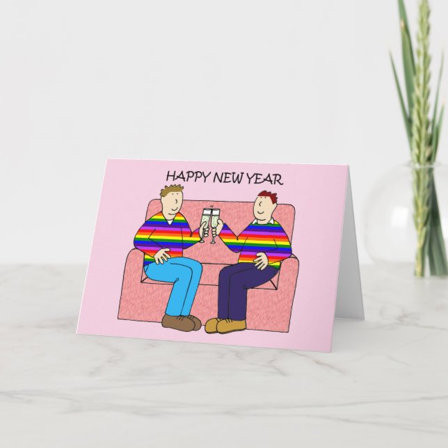Cartes Pour Fêtes Annuelles Bonne année couple d'hommes gays (Devant)
