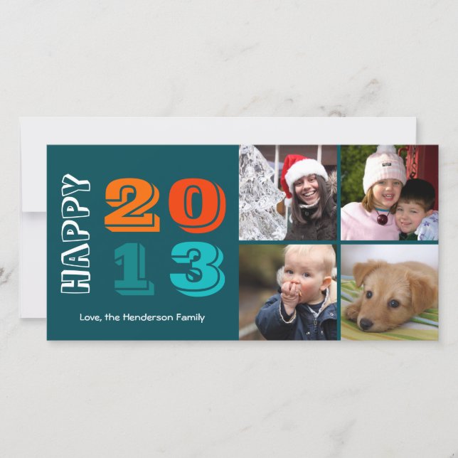 Cartes Pour Fêtes Annuelles Bonne année d'année 4 famille grille photo marine (Devant)