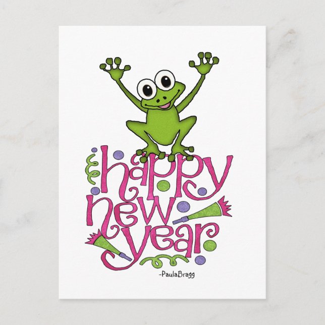 Cartes Pour Fêtes Annuelles Bonne année de Frisky la grenouille (Devant)