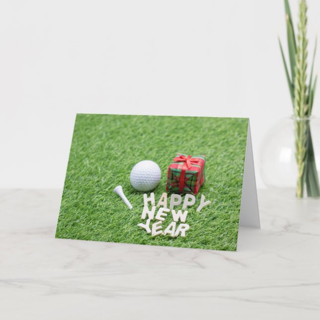 Cartes Pour Fêtes Annuelles Bonne année de golf avec balle de golf et cadeau (Devant)