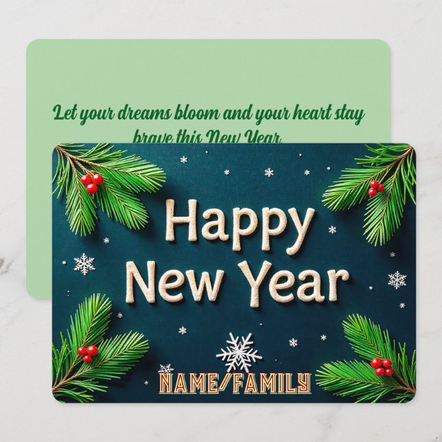 Cartes Pour Fêtes Annuelles Bonne Année en lettres dorées (Devant / Derrière)