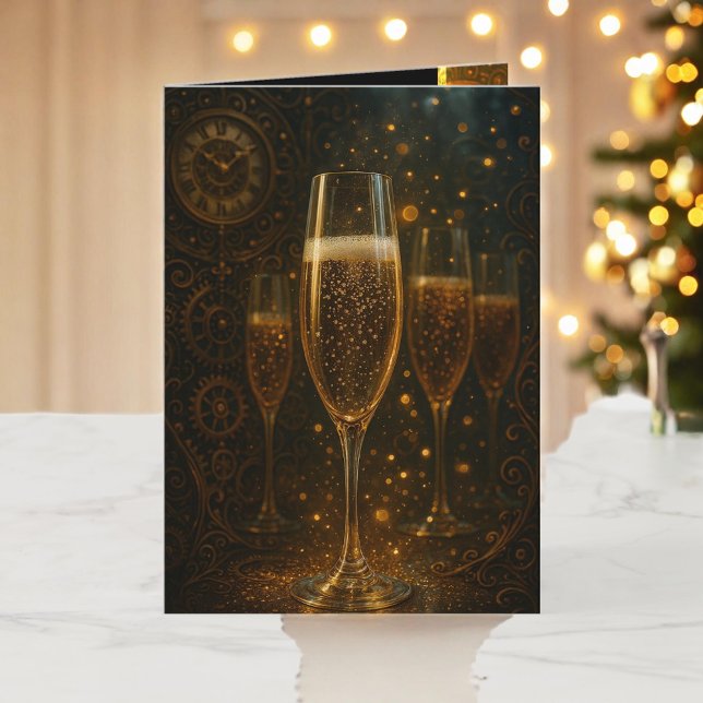 Cartes Pour Fêtes Annuelles Bonne année glamour Champagne steampunk  (Créateur téléchargé)