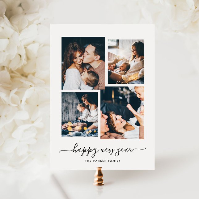 Cartes Pour Fêtes Annuelles Bonne année | Modern Four Photo Collage (Créateur téléchargé)