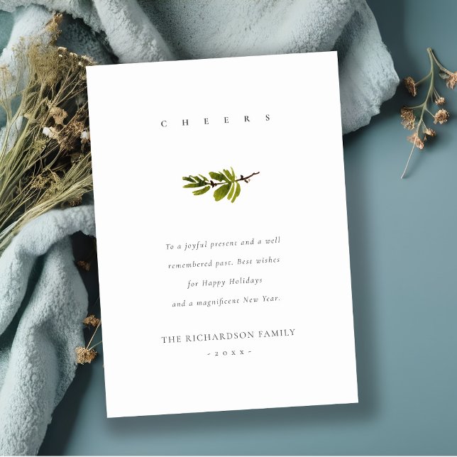 Cartes Pour Fêtes Annuelles Bonne année Noël Élégante Branche de pin minimalis (Créateur téléchargé)