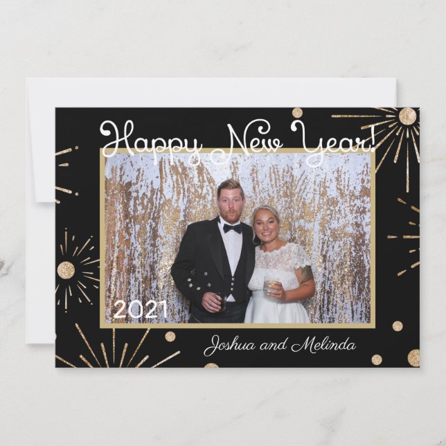 Cartes Pour Fêtes Annuelles Bonne Année Or Noir Ajoutez Votre Propre Photo (Devant)