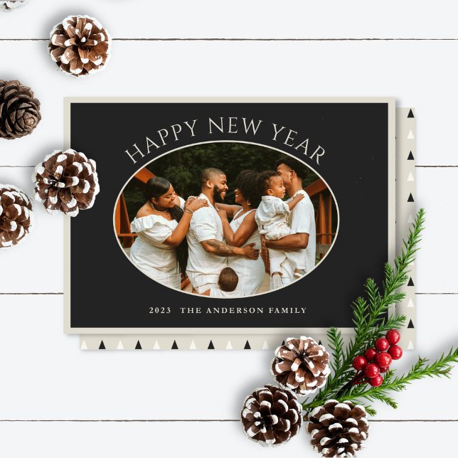 Cartes Pour Fêtes Annuelles Bonne année Photo Black Taupe Cameo Holiday Ca (Créateur téléchargé)