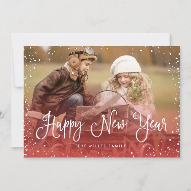 Cartes Pour Fêtes Annuelles Bonne année photo de neige (Devant)