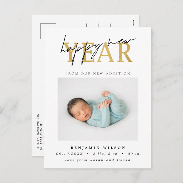 Cartes Pour Fêtes Annuelles Bonne année photo Naissance (Devant / Derrière)